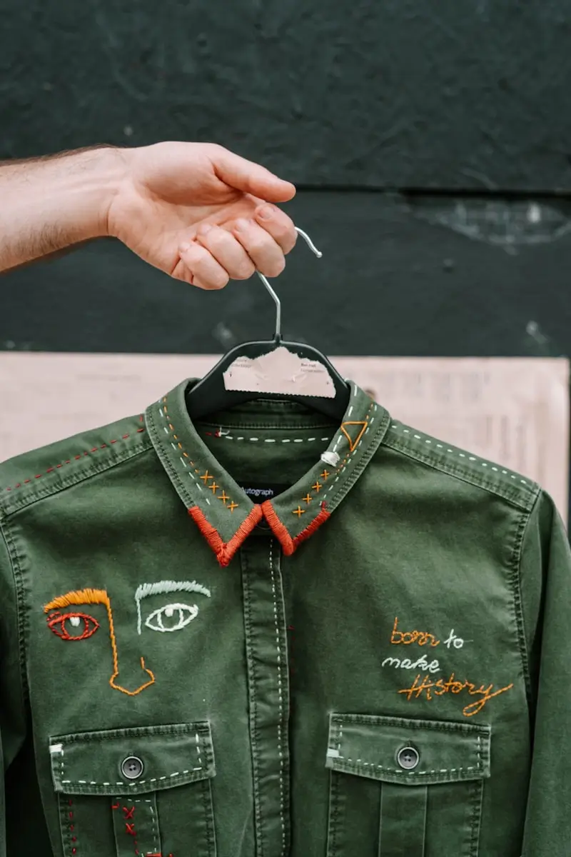 Chainstitch embroidery on denim jacket